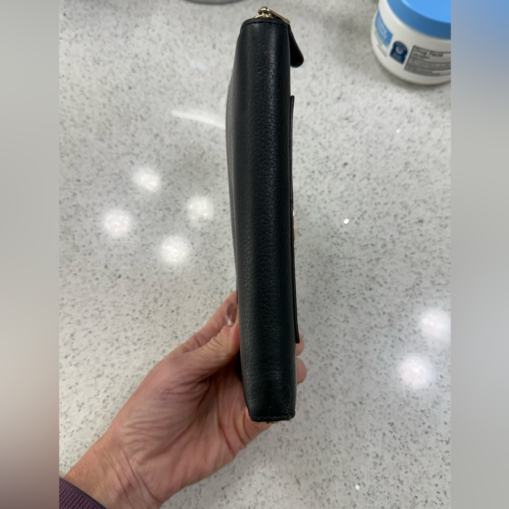 Coach Dark Brown Leather Monogram Gold Hardware Zippered Wallet - Picture 11 of 13